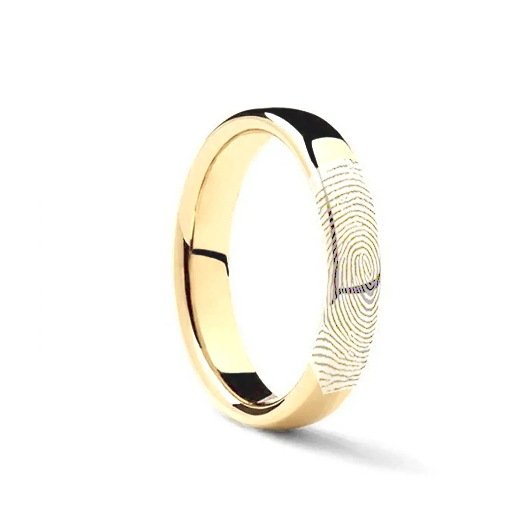 10k Fingerprint Ring Yellow Gold Engraved Domed Band - 4mm - 8mm - Image 4