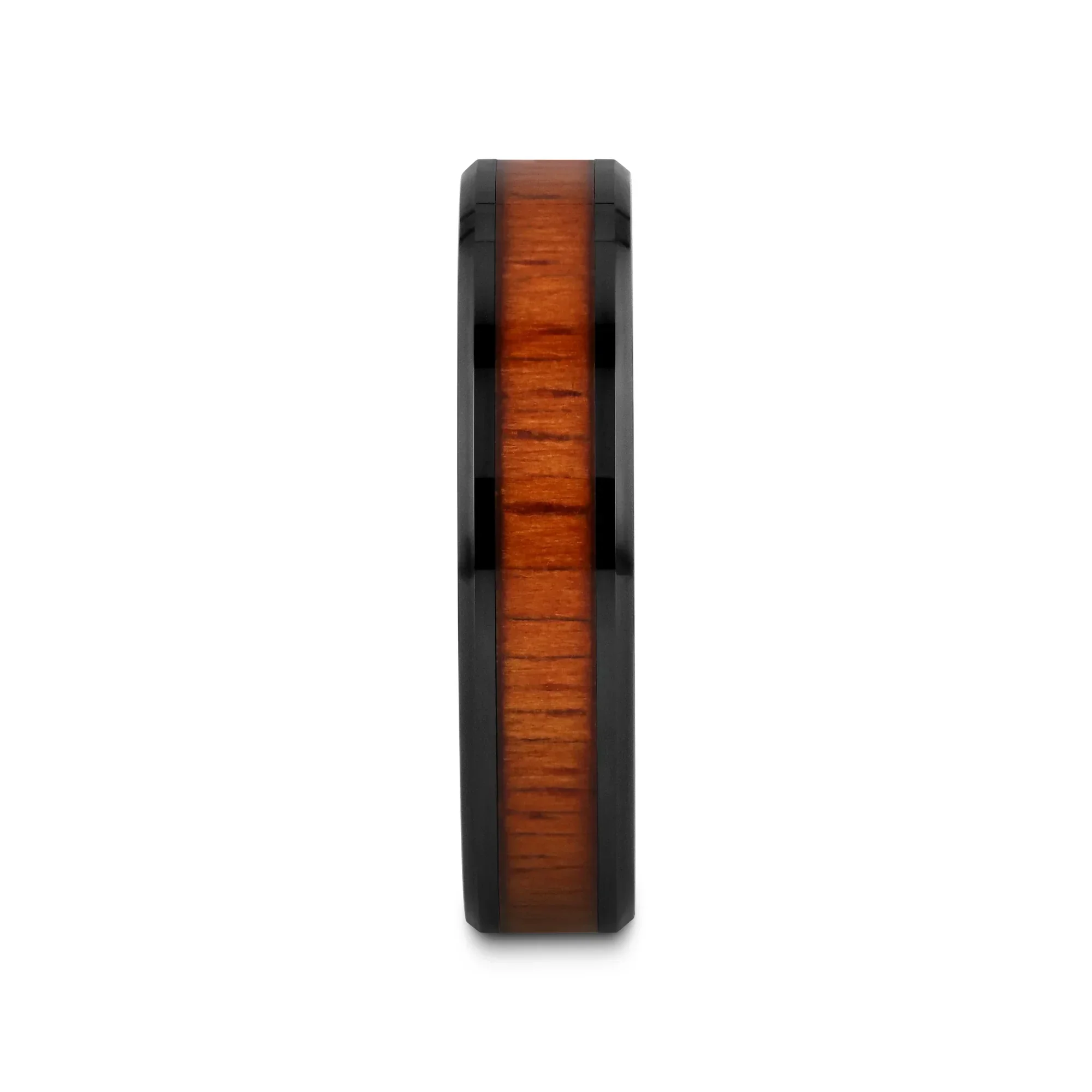 ACACIA Koa Wood Inlaid Black Ceramic Ring with Bevels - 4mm - 12mm - Image 11
