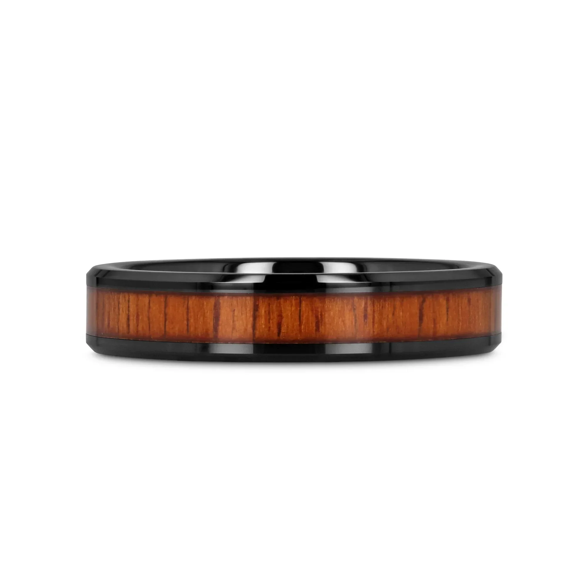 ACACIA Koa Wood Inlaid Black Ceramic Ring with Bevels - 4mm - 12mm - Image 12