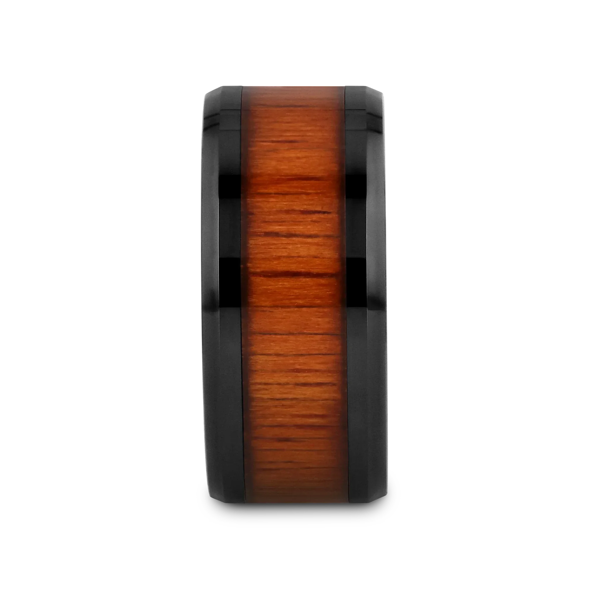 ACACIA Koa Wood Inlaid Black Ceramic Ring with Bevels - 4mm - 12mm - Image 17