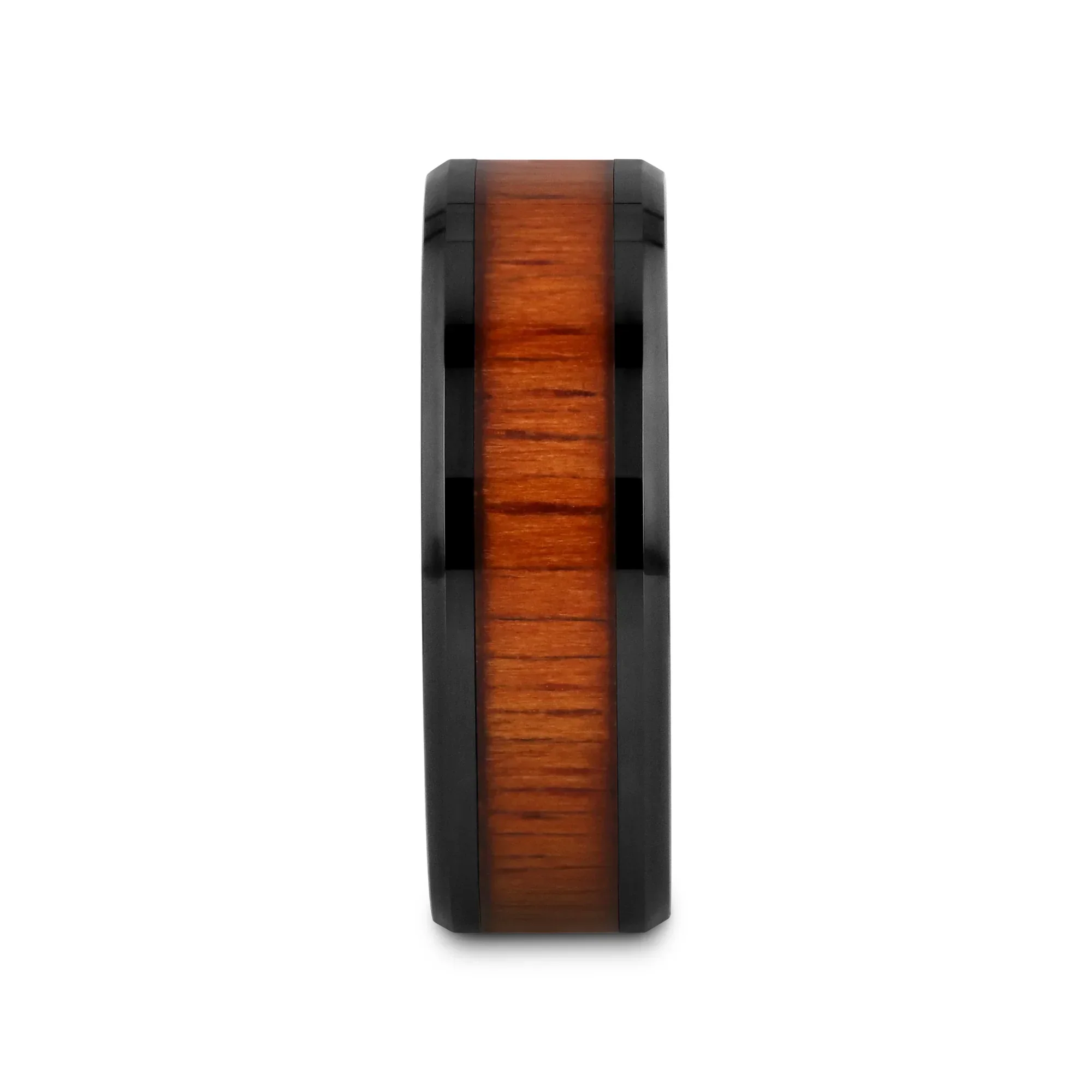 ACACIA Koa Wood Inlaid Black Ceramic Ring with Bevels - 4mm - 12mm - Image 5