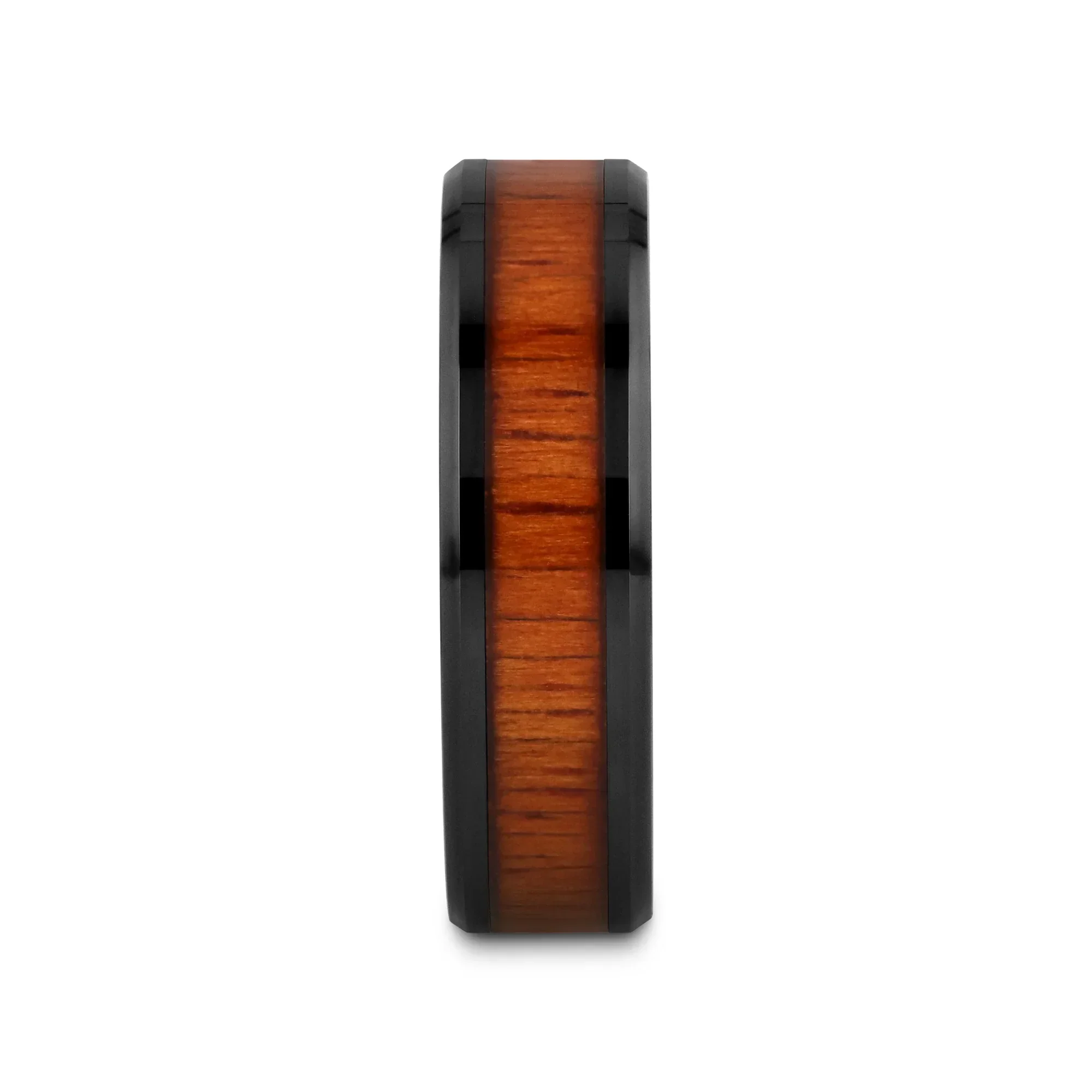 ACACIA Koa Wood Inlaid Black Ceramic Ring with Bevels - 4mm - 12mm - Image 8
