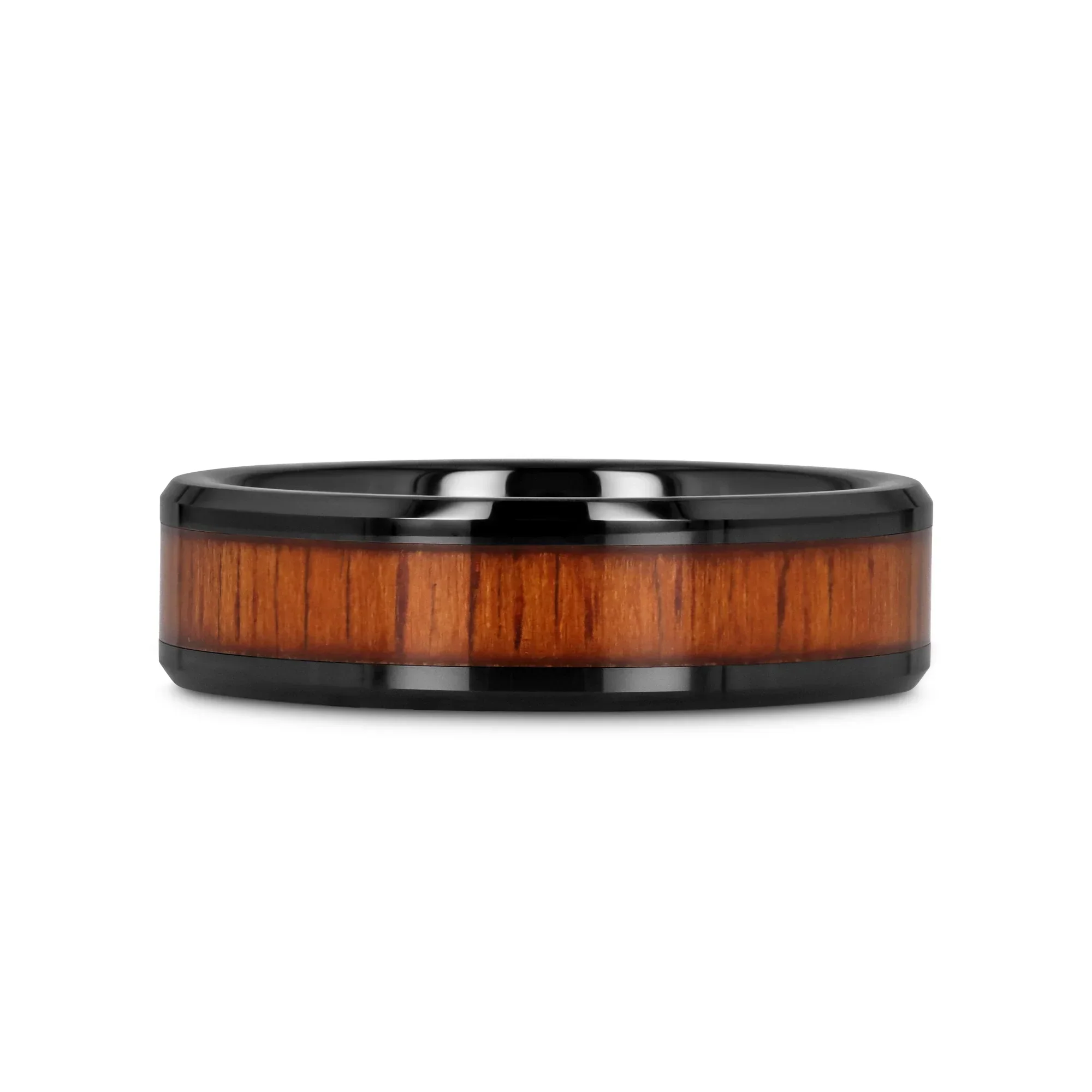 ACACIA Koa Wood Inlaid Black Ceramic Ring with Bevels - 4mm - 12mm - Image 9
