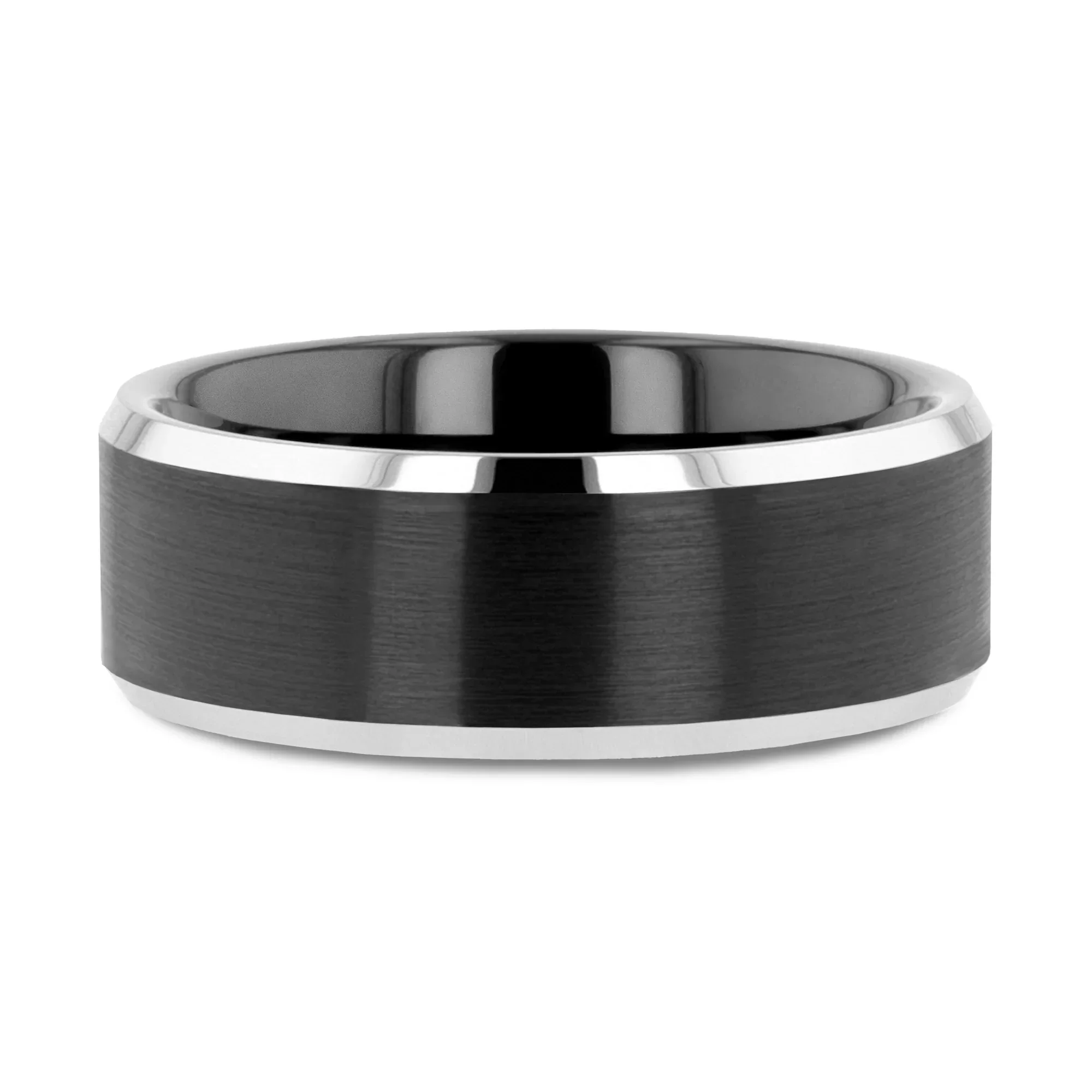 ARDEN Beveled Edged Tungsten Ring with Brushed Finish Black Ceramic Center - 6mm or 8mm - Image 3