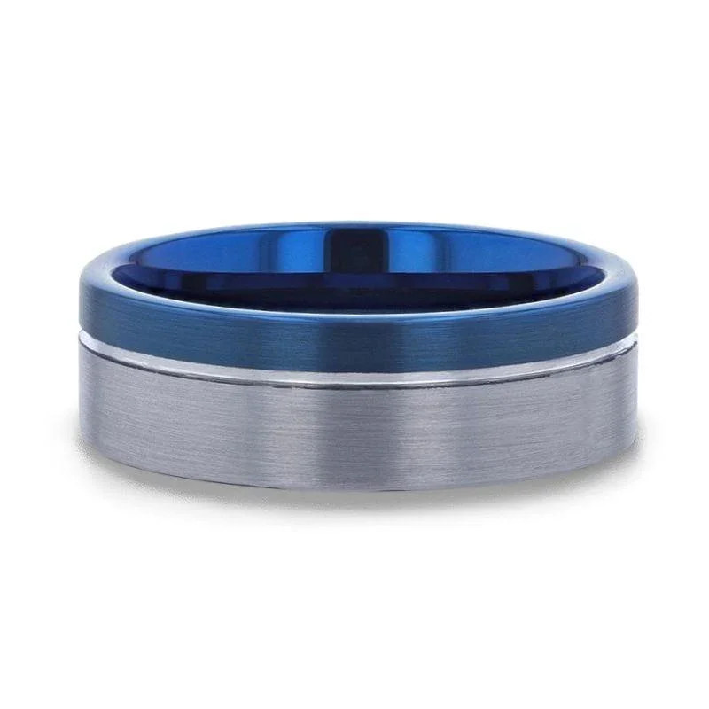 ATLANTIC Duo Color Brushed Center Tungsten Carbide Men's Wedding Band With Blue Ion Plating Inside - 8mm - Image 3