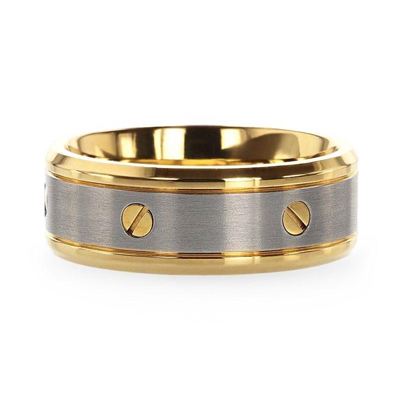 BOUNDLESS Gold-Plated Titanium Flat Brushed Center Ring With Rotating Screw Design And Beveled Polished Edges - 8mm - Image 3