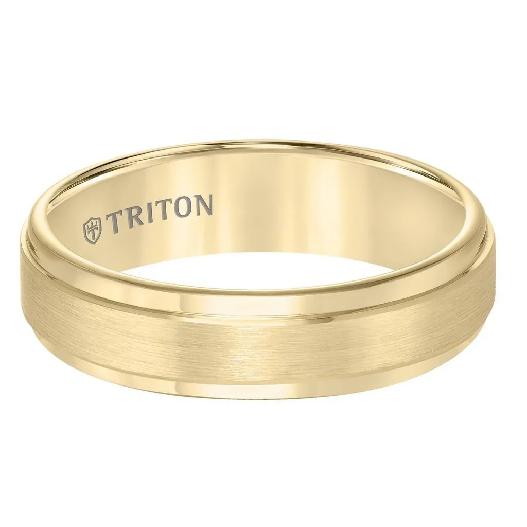 BOYD Yellow Tungsten Carbide Step Edge Comfort Fit Band with Satin Finish Center by Triton Rings - 6mm - Image 3