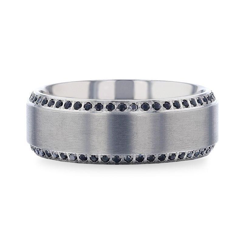 CHAMPION Flat Brushed Center Titanium Men's Wedding Band with Black Sapphire Polished Beveled Edges - 8mm - Image 3