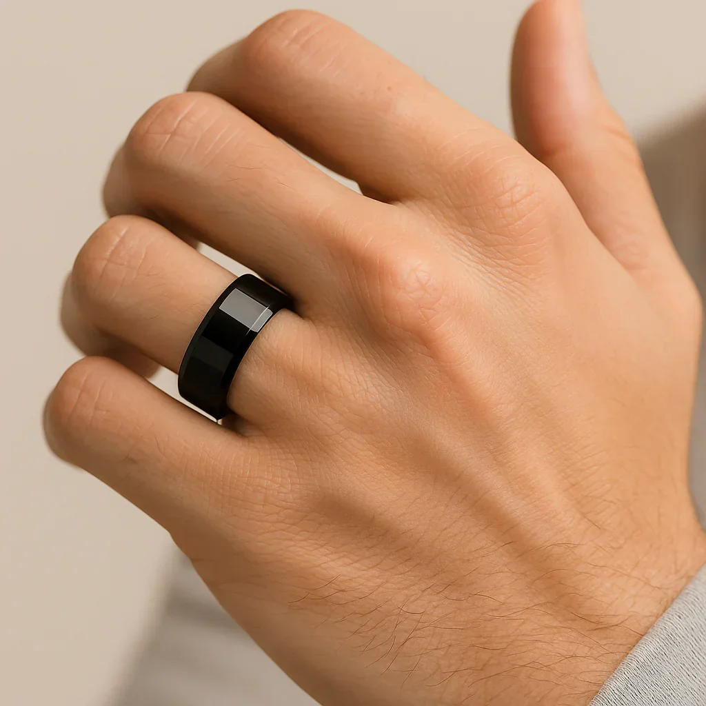 CITAR Polished Black Ceramic Ring with Beveled Edges — 10mm - Image 3