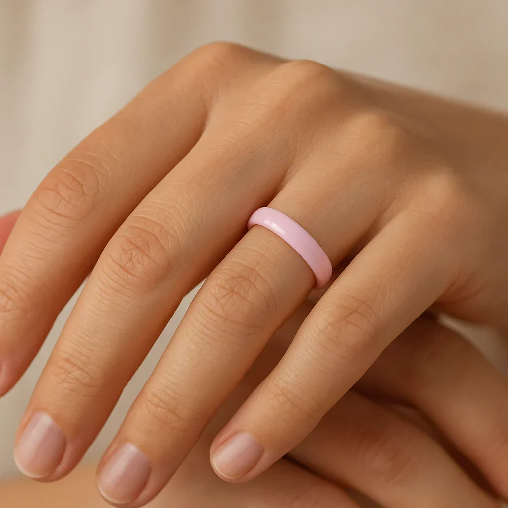 CORAL Domed Polish Finish Pink Ceramic Ring — 4mm - Image 3