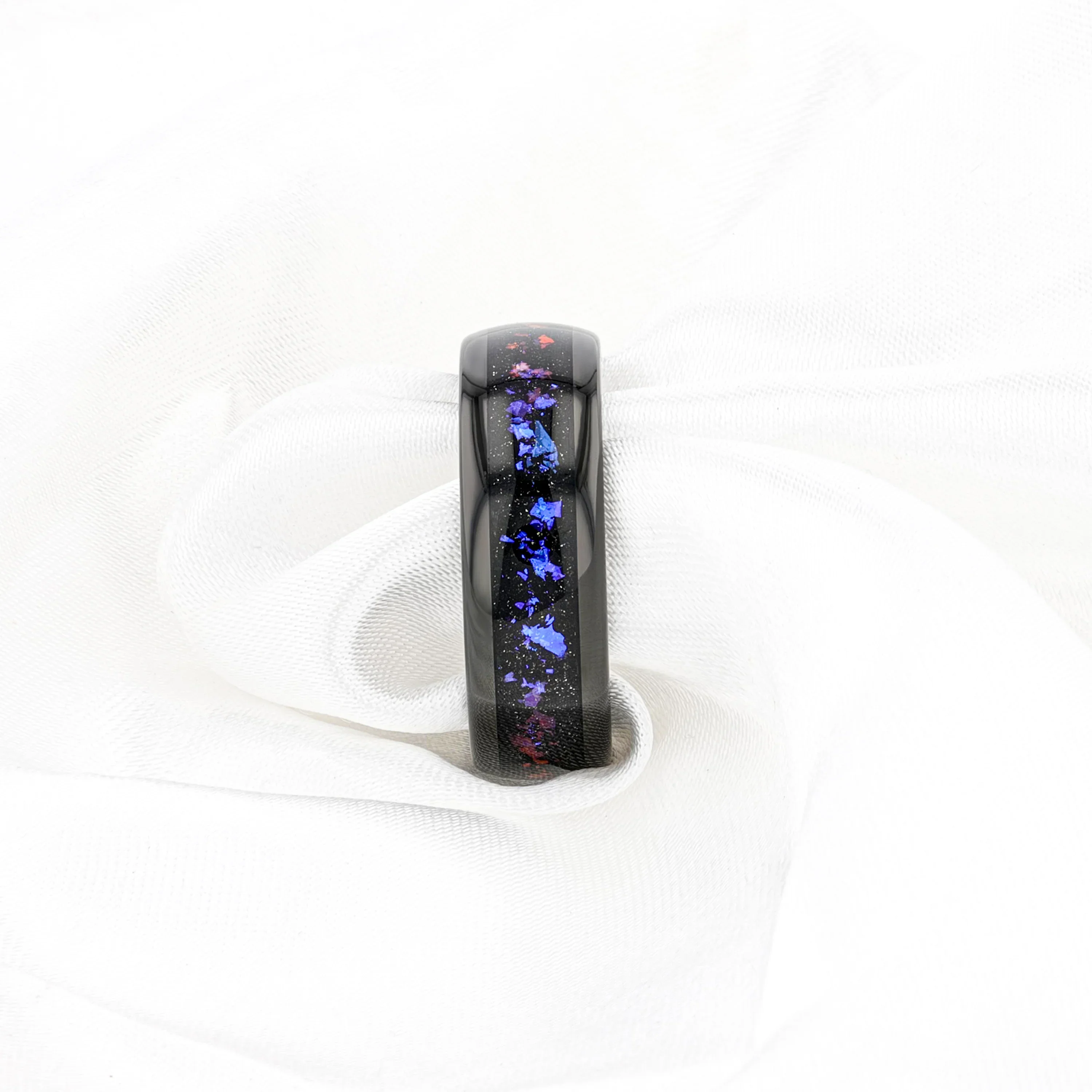 COSMIC Black Tungsten Ring with Crushed Alexandrite and Dark Blue & Purple Crushed Goldstone – 4mm to 8mm - Image 4