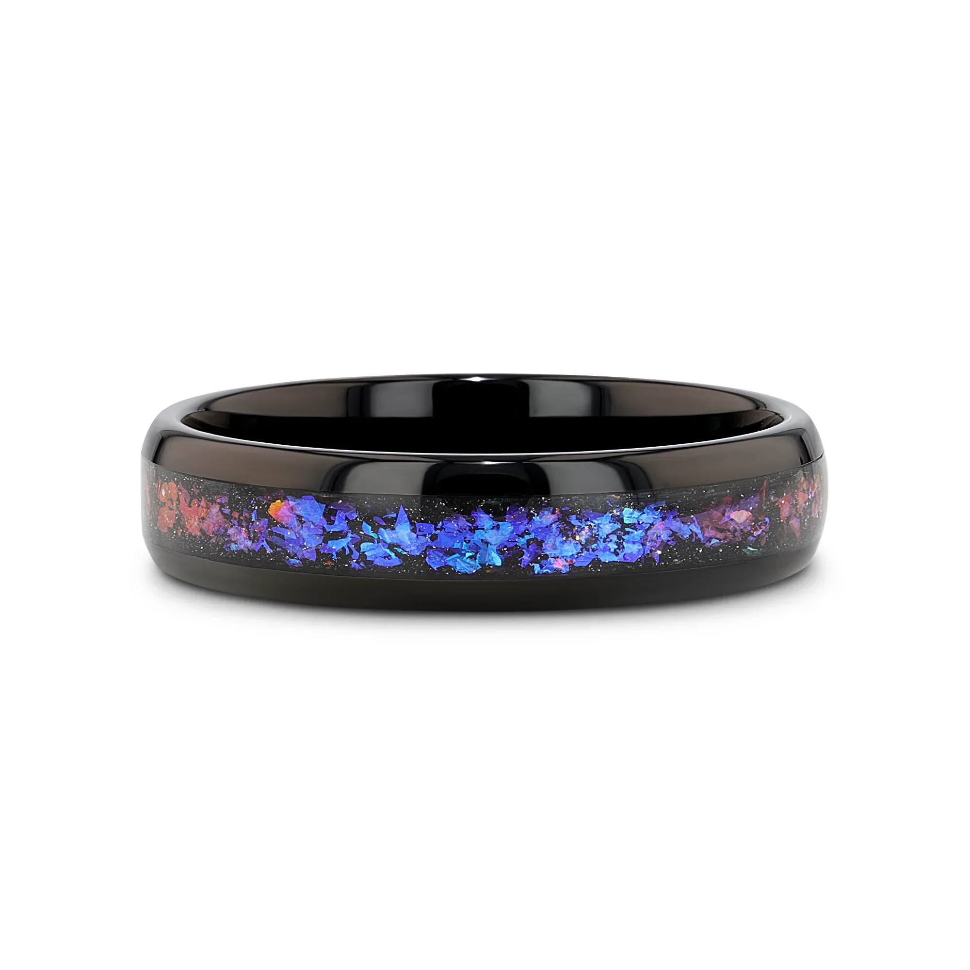 COSMIC Black Tungsten Ring with Crushed Alexandrite and Dark Blue & Purple Crushed Goldstone – 4mm to 8mm - Image 8