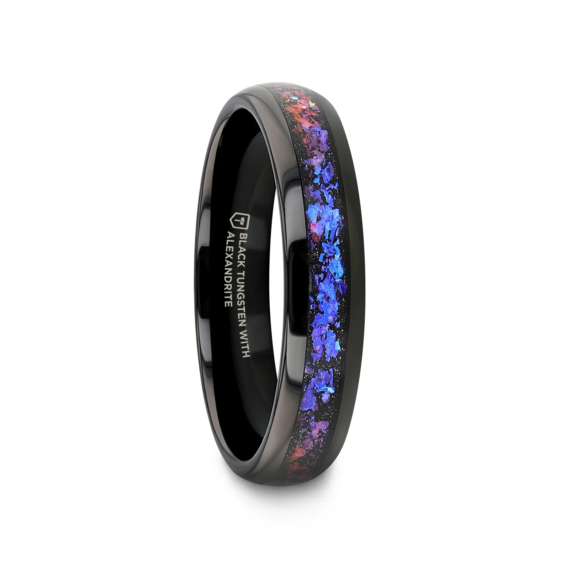 COSMIC Black Tungsten Ring with Crushed Alexandrite and Dark Blue & Purple Crushed Goldstone – 4mm to 8mm - Image 9
