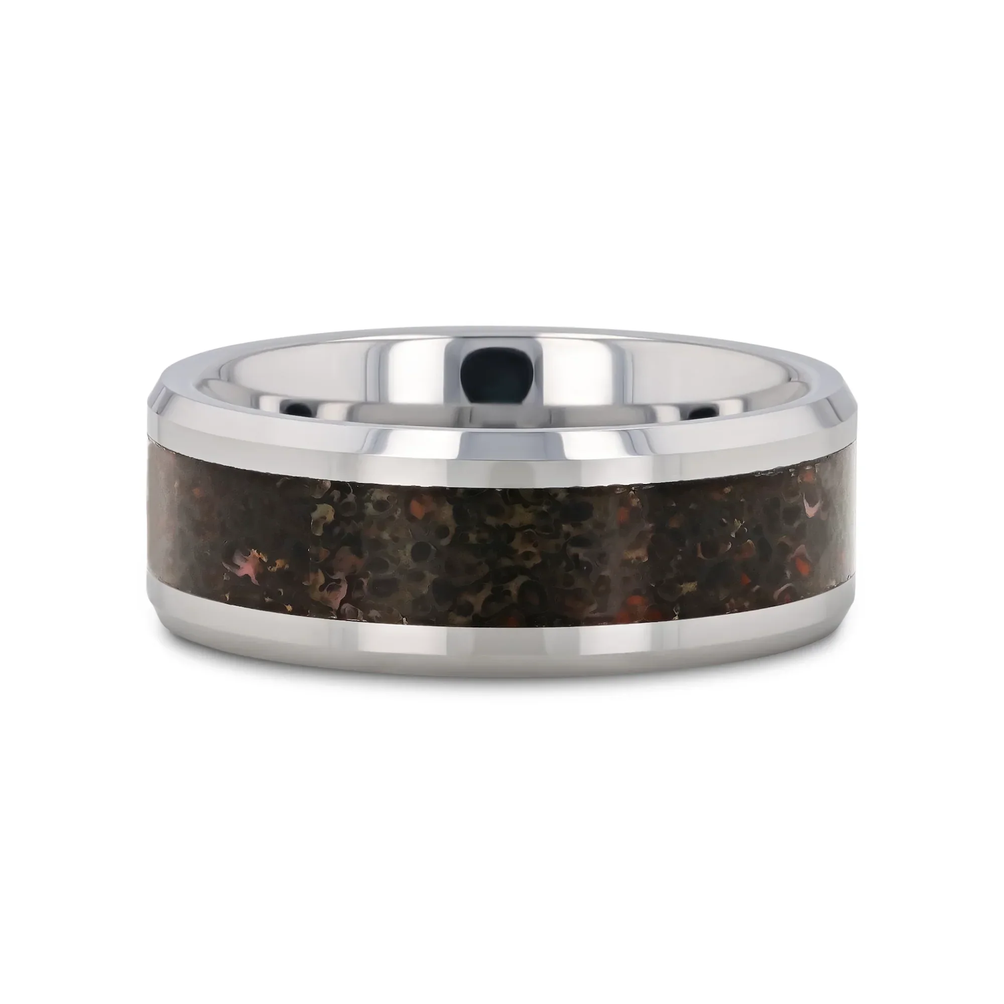 DRACARYS Tungsten Ring Black Dinosaur Inlay with Polished Bevel Edges - 8mm - Image 3