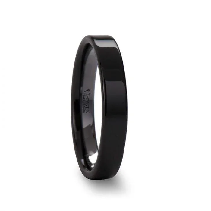 FRAENER Flat Polish Finished Black Ceramic Wedding Ring - 2mm to 12mm - Image 3