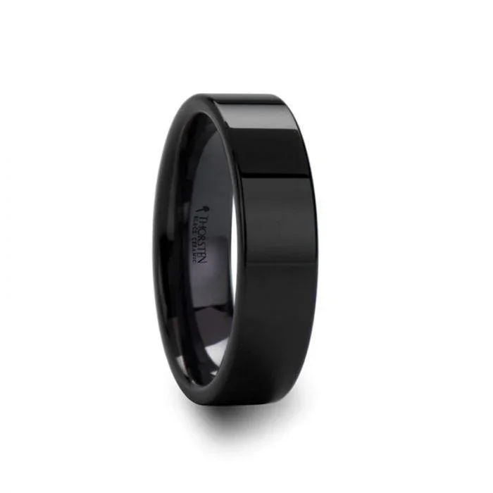 FRAENER Flat Polish Finished Black Ceramic Wedding Ring - 2mm to 12mm - Image 4