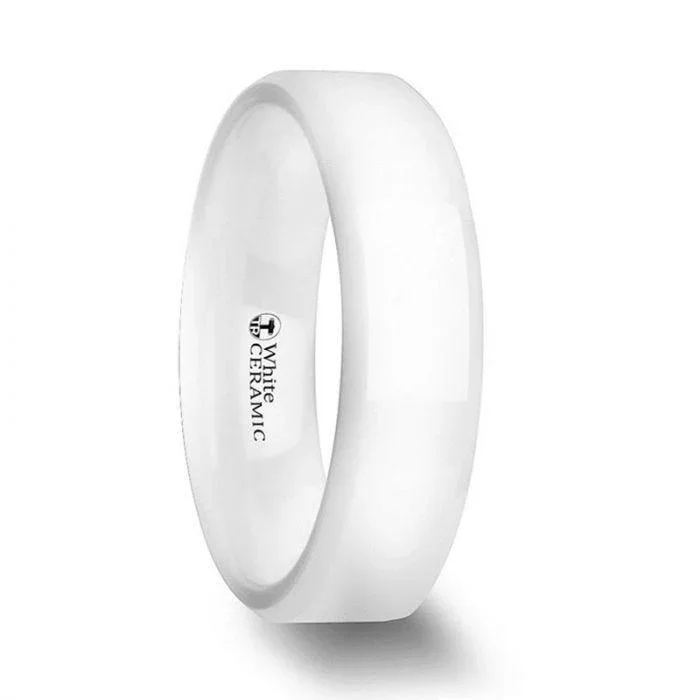 GLACIER White Ceramic Wedding Band with Beveled Edges and Polished Finish - 6mm & 8mm - Image 3