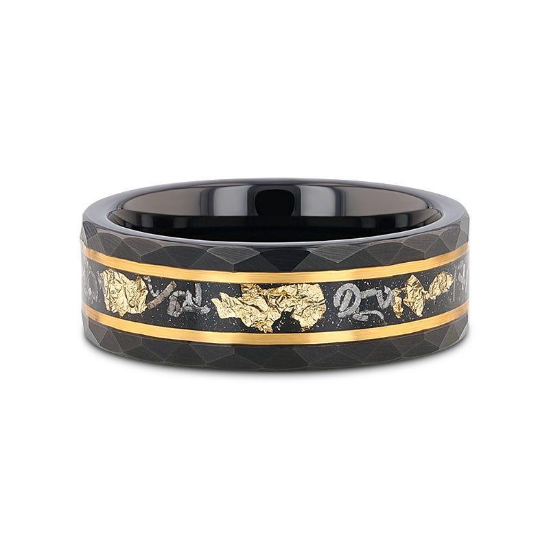 INFINIA Black Tungsten Band with Meteorite Inlay and Gold Flakes - 8mm - Image 3