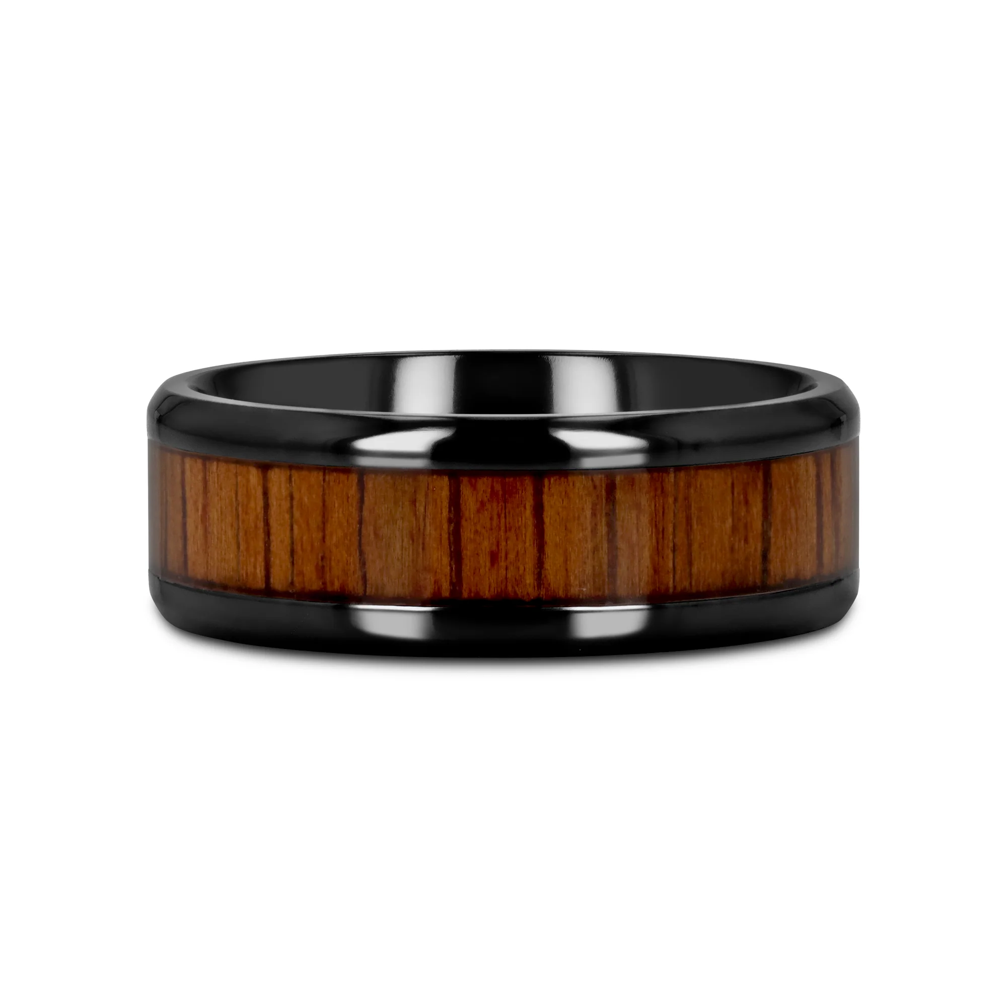 LEIFI Black Titanium Ring with Koa Wood Inlay and Bevels - 8mm - Image 3
