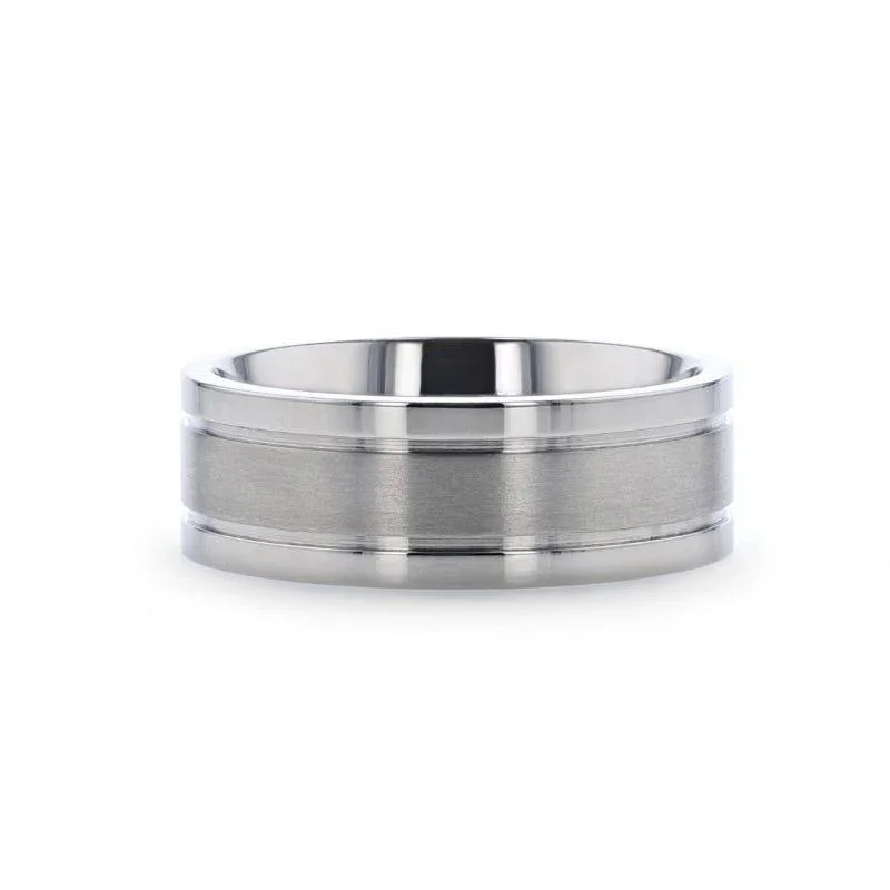 MAGNUM Flat Polished Edge Titanium Band with Offset Grooves and Satin Center - 8mm - Image 3