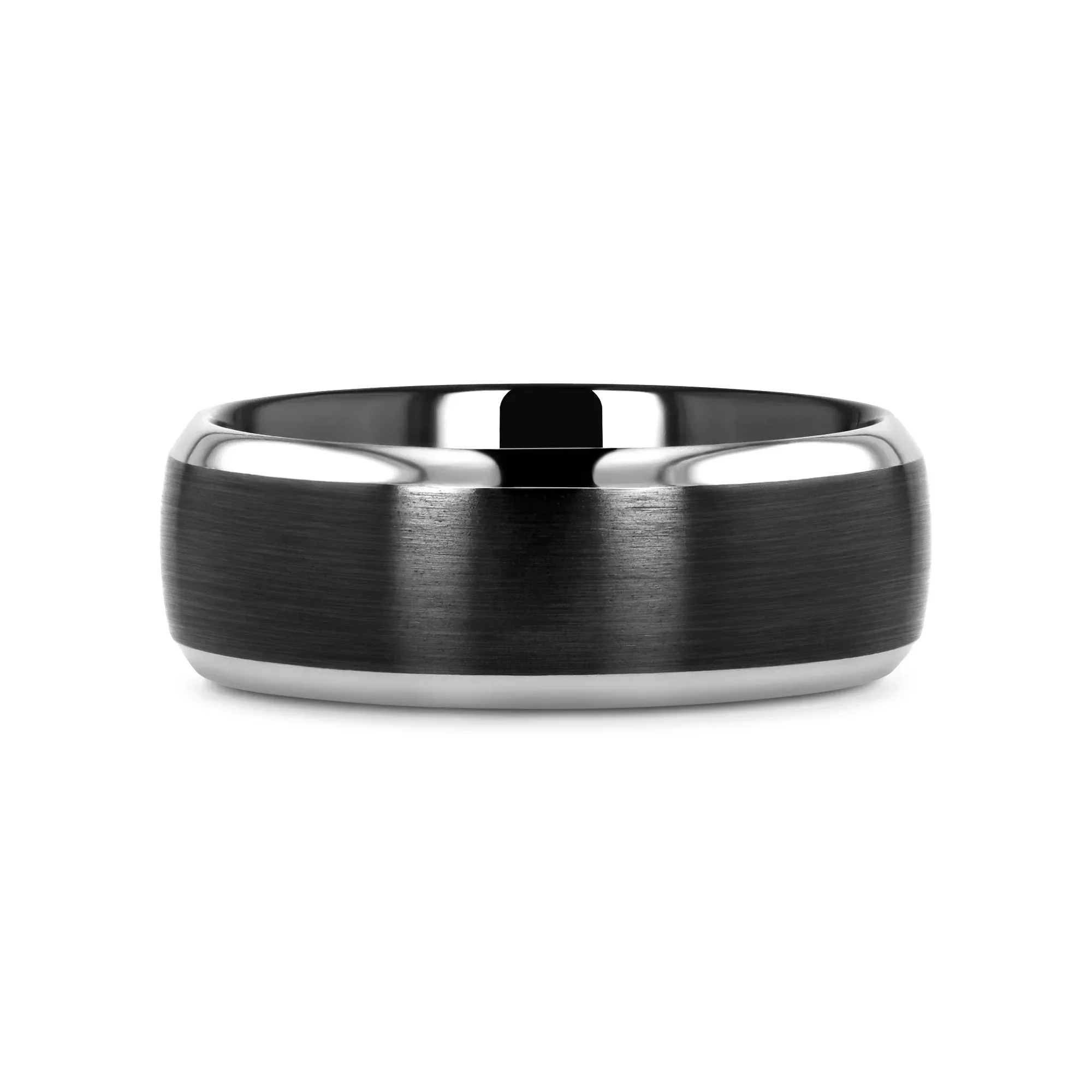 NOLAN Brushed Domed Black Titanium Wedding Band with Polished Beveled Edges - 8mm - Image 3