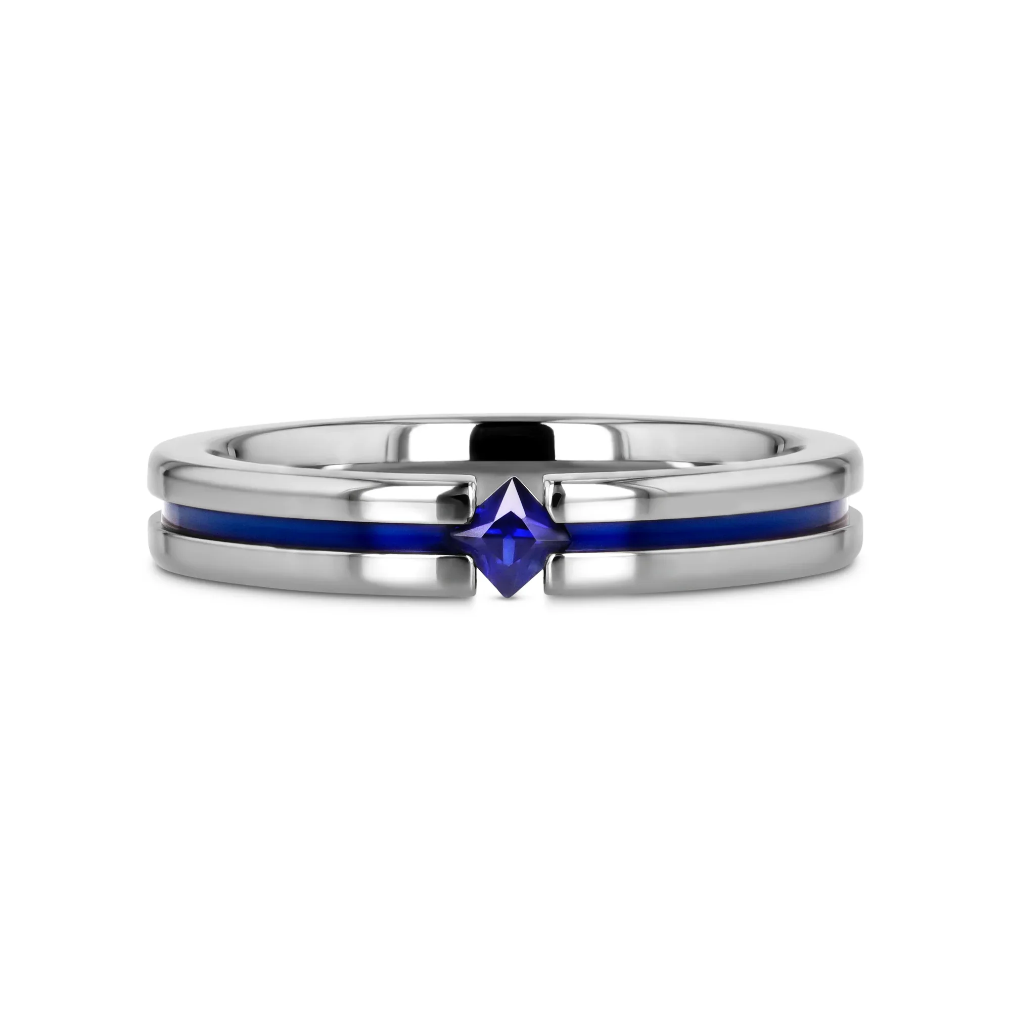 NYMERIA Tension Set Blue Sapphire Titanium Band with Blue Stripe - 4mm - Image 3