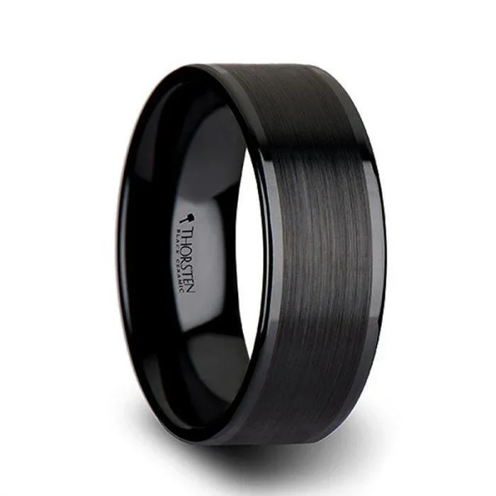 OLIVIA Women’s Flat Black Ceramic Ring with Brushed Center and Polished Edges - 4mm - Image 3