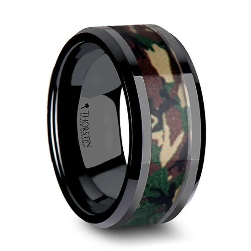 RANGER Beveled Black Ceramic Wedding Ring with Real Military Style Jungle Camo - 6mm - 10mm - Image 4