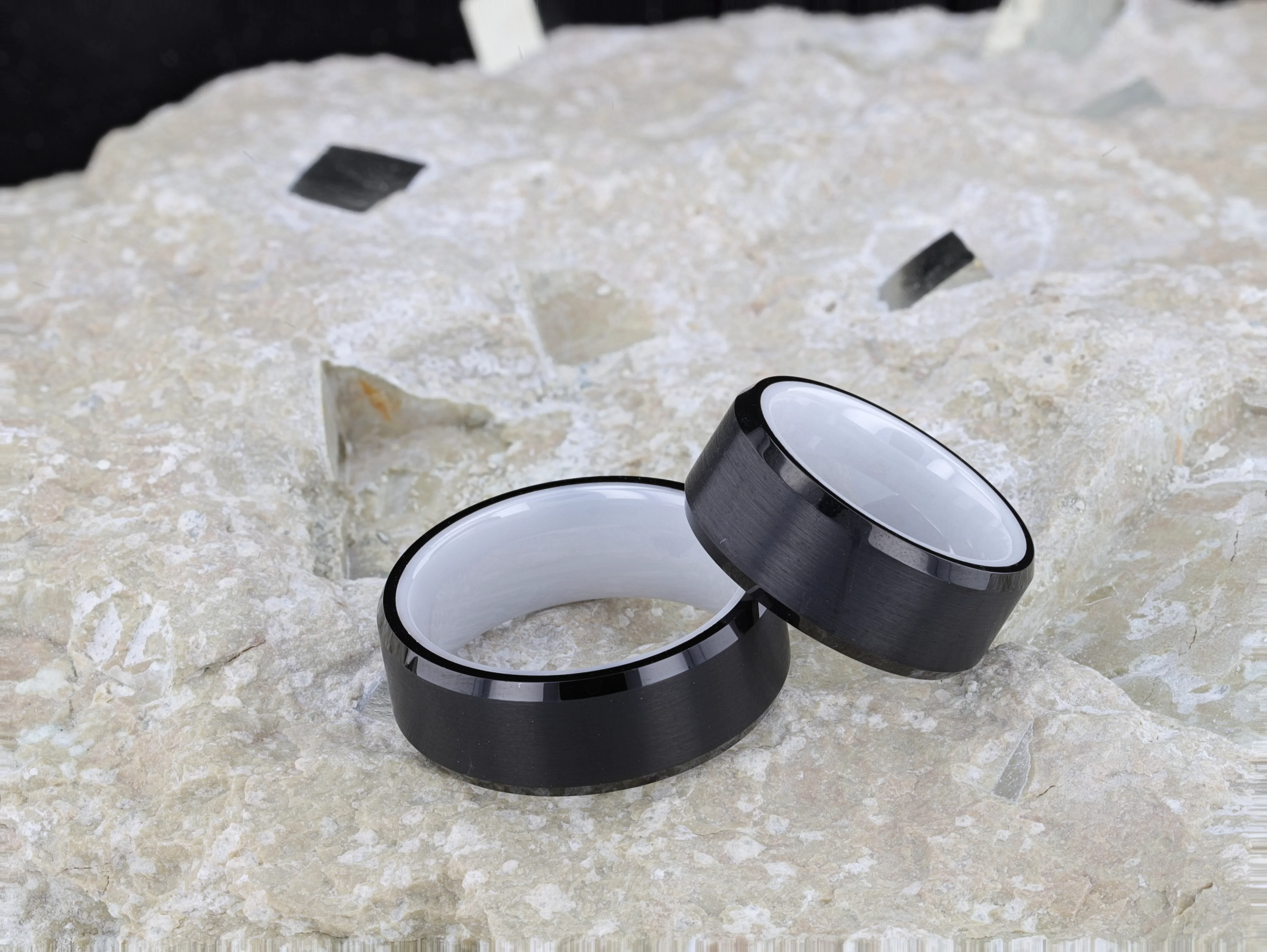 SIGMA Black Tungsten Brushed Center Men’s Wedding Band with Polished Beveled Edges & White Interior - 8mm - Image 3