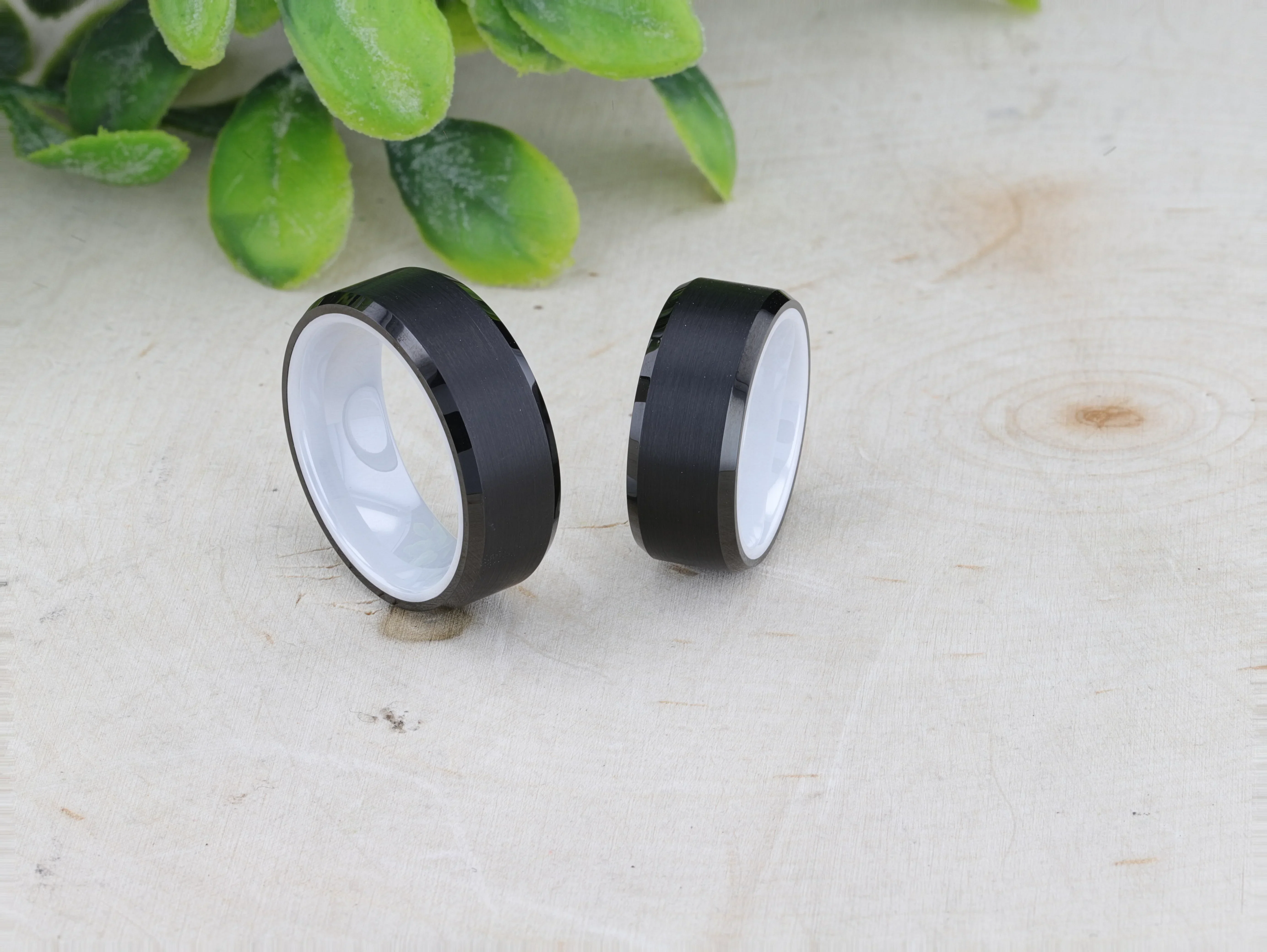 SIGMA Black Tungsten Brushed Center Men’s Wedding Band with Polished Beveled Edges & White Interior - 8mm - Image 5