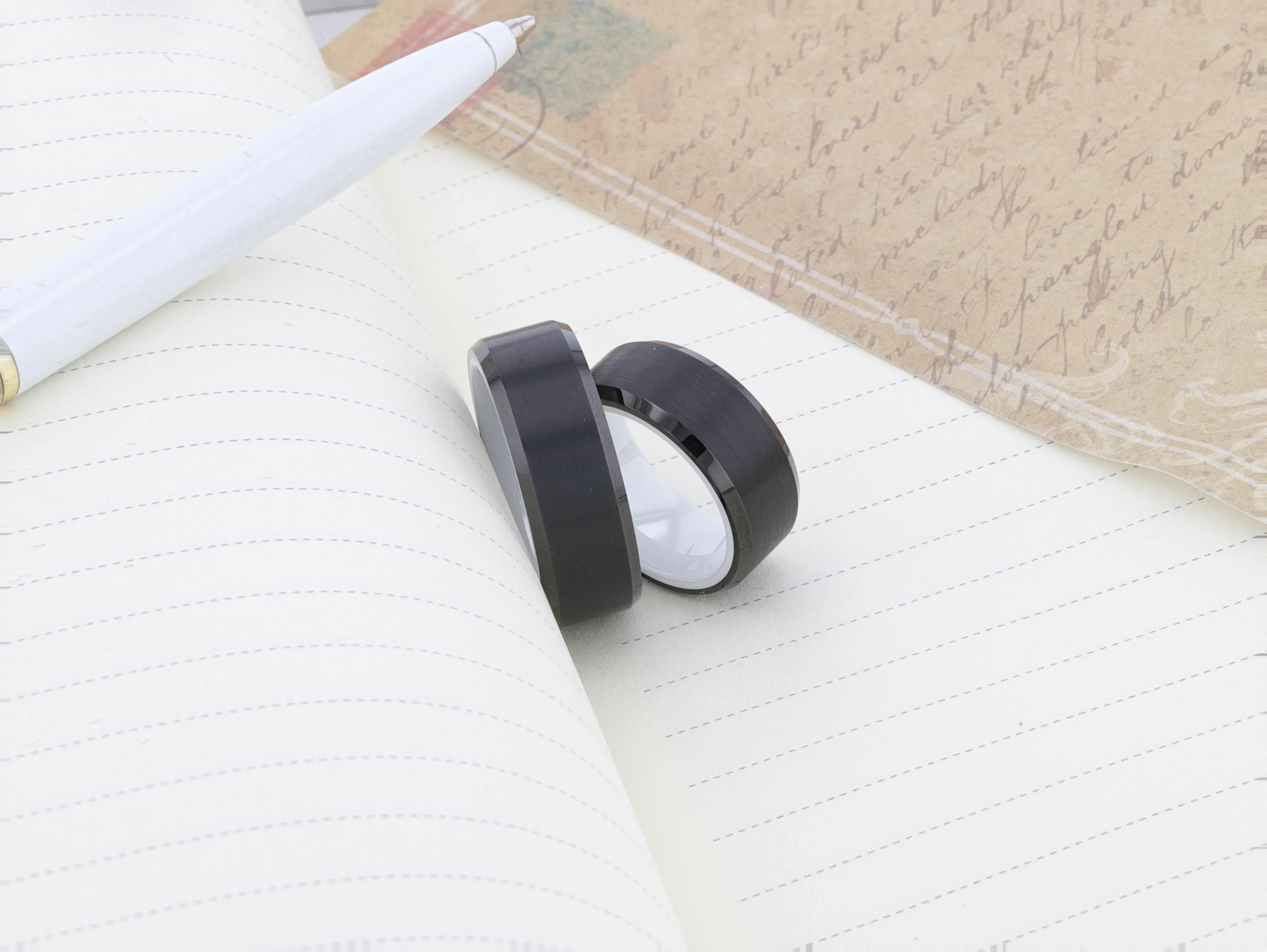 SIGMA Black Tungsten Brushed Center Men’s Wedding Band with Polished Beveled Edges & White Interior - 8mm - Image 8