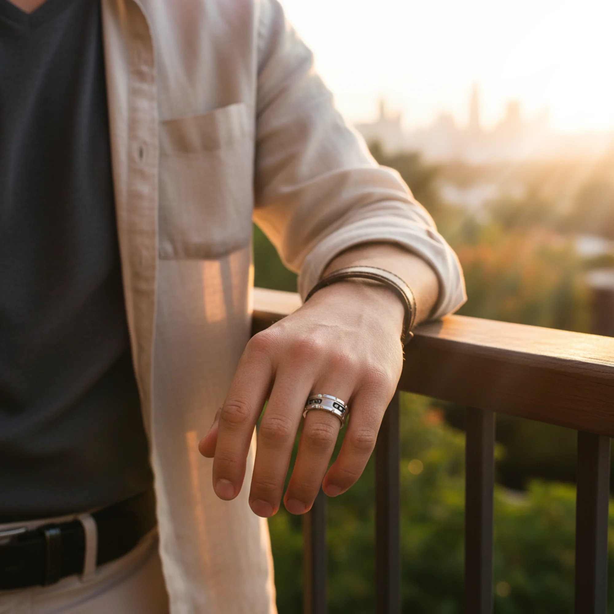 VALOR Grooved Tungsten Ring with Silver Inlay & Black Diamonds - 8mm - Image 5
